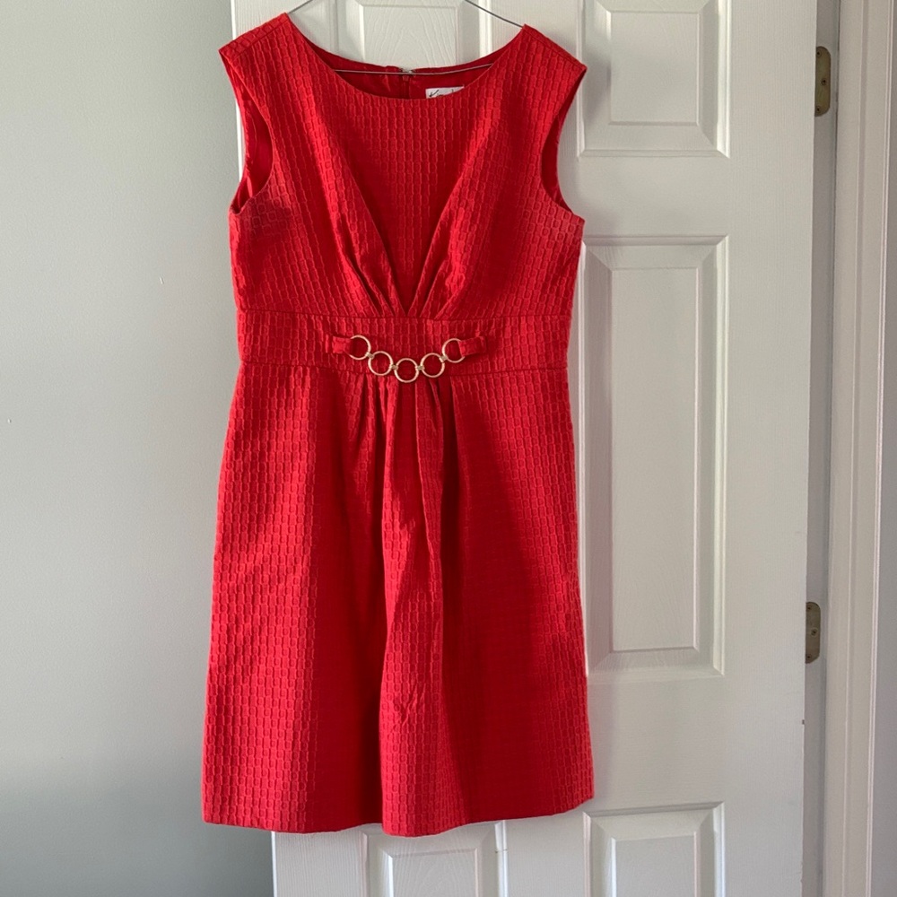 Chic Red Textured Mini Dress with Ring Detail